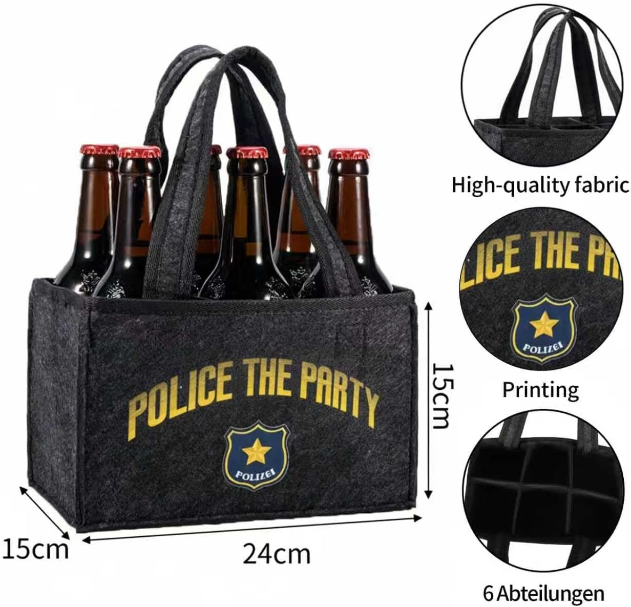 Thumbnail 1 de UV STYLISH Police Party 6 Bottle Wine/Beer Felt Carrier Bag (24 x 15 x 15 cm)