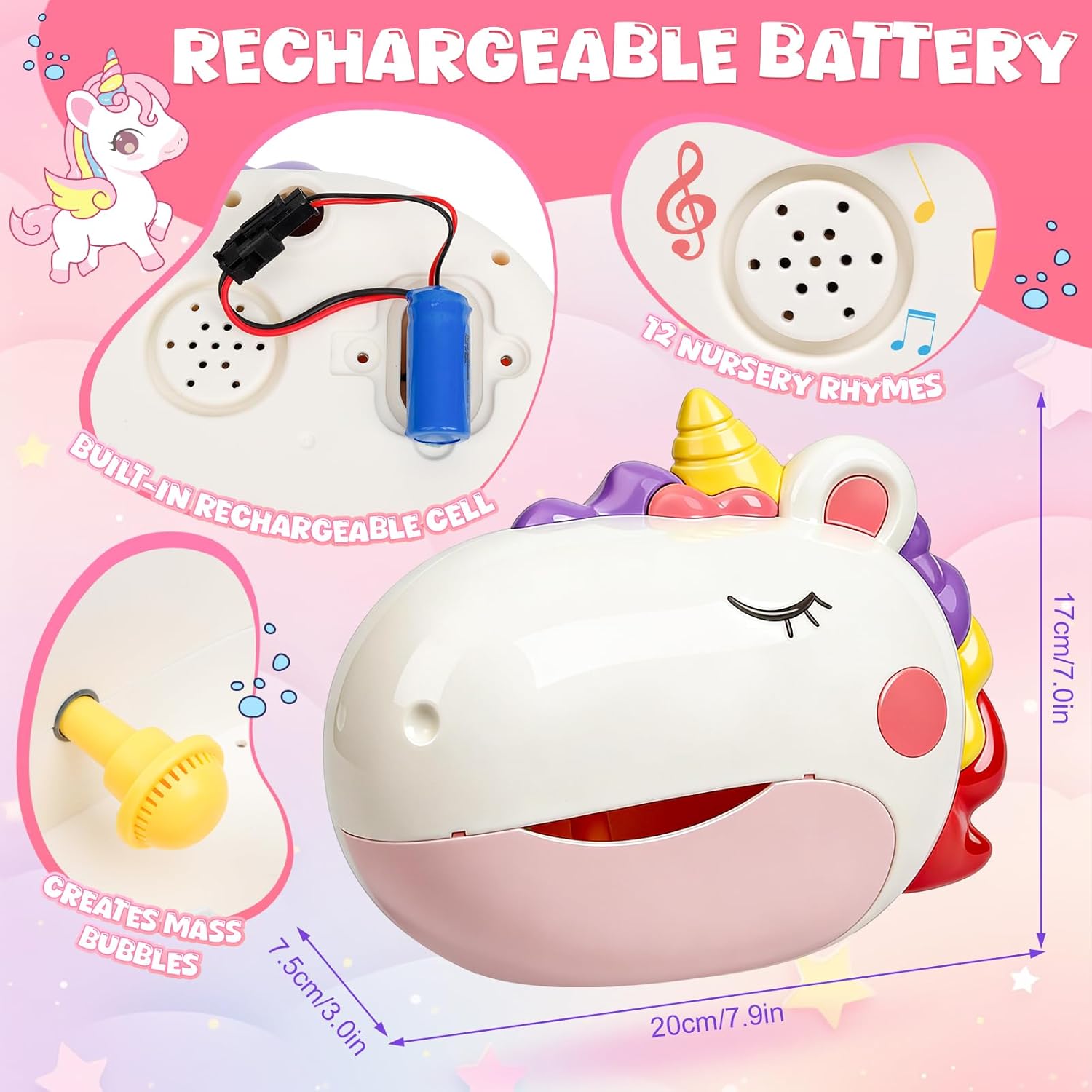 Thumbnail 3 de JoiTale Unicorn Rechargeable Bubble Machine 12 songs
