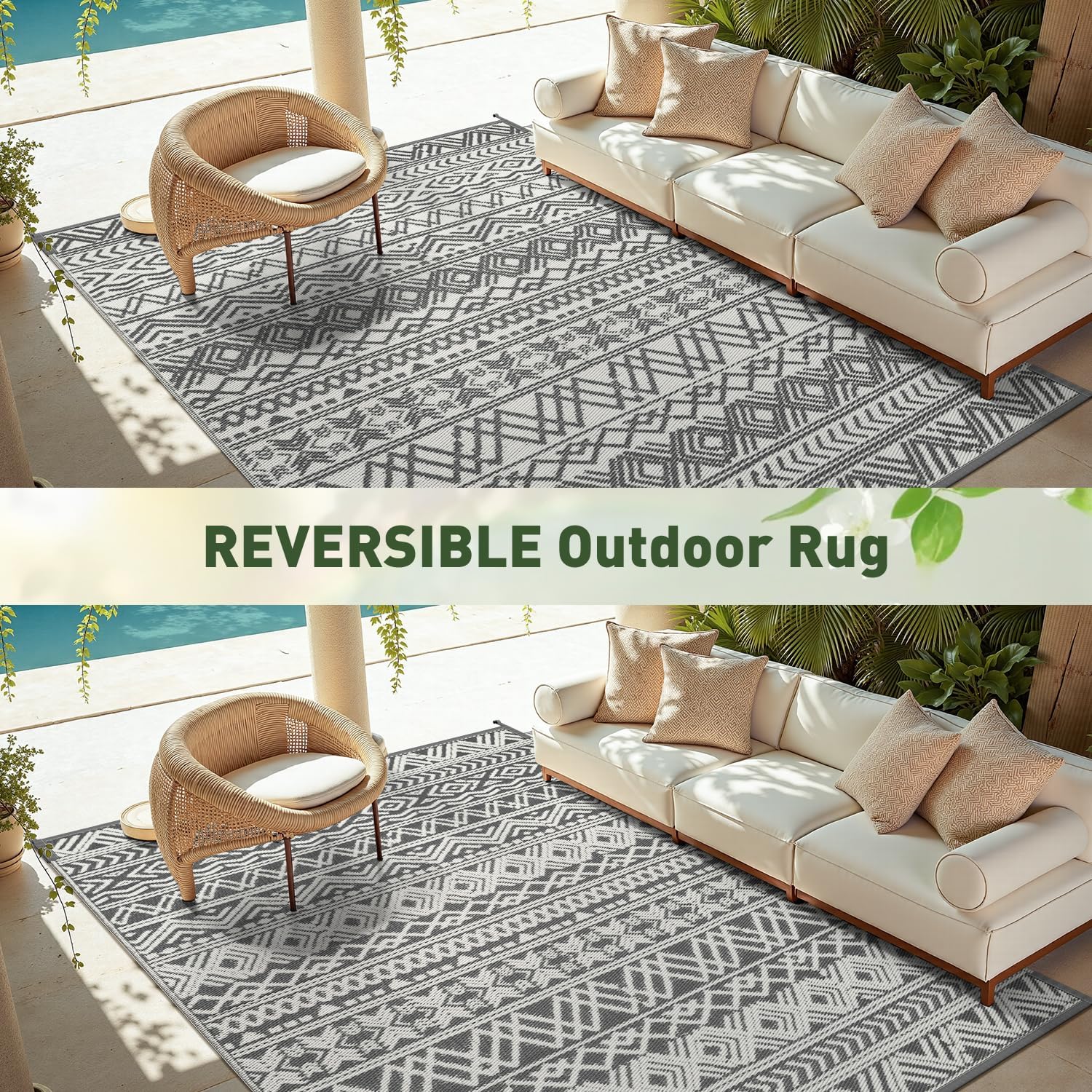 Thumbnail 5 de MontVoo Outdoor Rug Carpet Waterproof 5x8 — Reversible Boho Outdoor Mat for Patio, RV, Camping