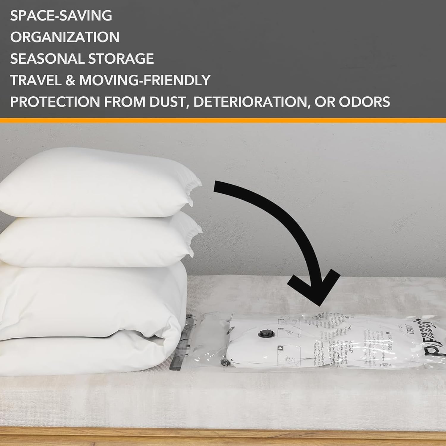 Detalle 2 de SpaceAid 14-pack vacuum storage bags with electric air pump (Jumbo to Small) for bedding, pillows and clothes