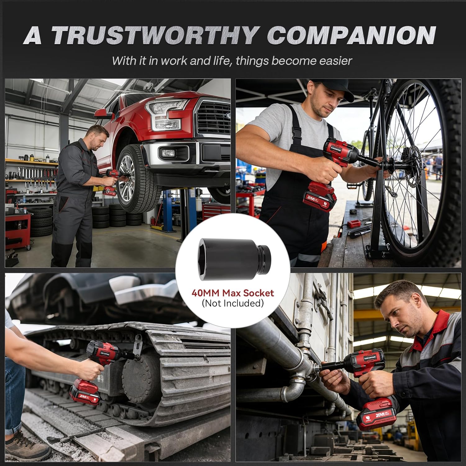 Detalle 2 de ARCCAPTAIN Cordless Impact Wrench, 1500 N·m, 1/2-Inch Drive, 2 Batteries