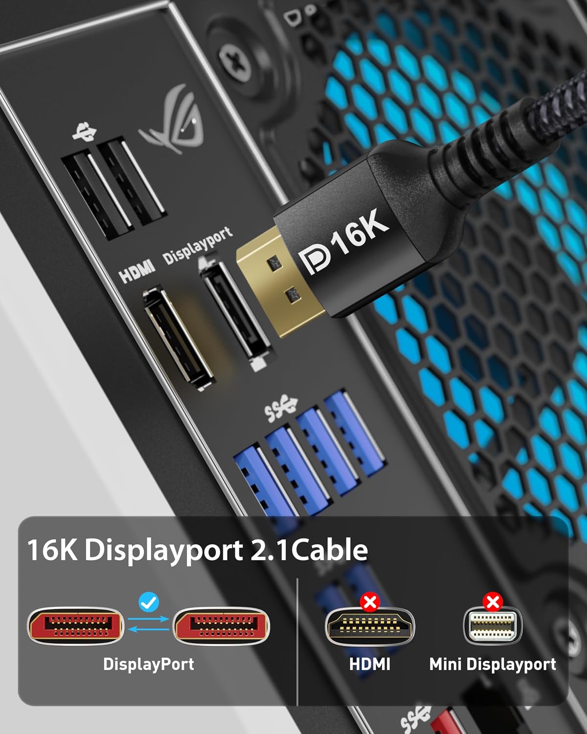 Detalle de Stouchi 2er-Set DisplayPort 2.1 Kabel (DP2.1), 2 m – bis 80 Gbit/s, DSC, HDR, FreeSync/G-Sync