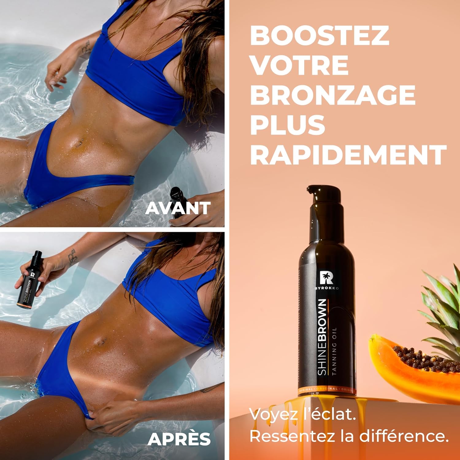 Detalle de BYROKKO Shine Brown Huile Accélérateur de Bronzage (150 ml) – Bronzage XXL naturel pour soleil et solarium