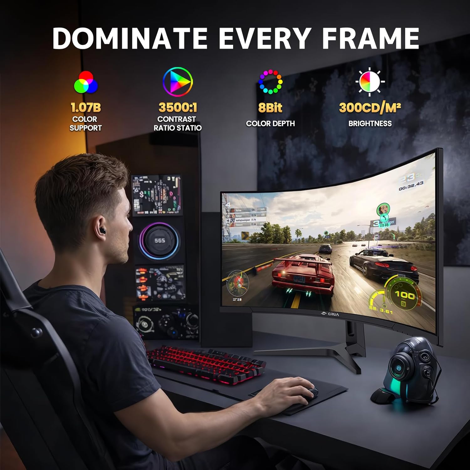 Detalle 2 de CRUA 34" WQHD 240Hz Ultrawide Curved Gaming Monitor (1500R) with FreeSync, Built-In Speakers, and HDMI 2.1/DP 1.4