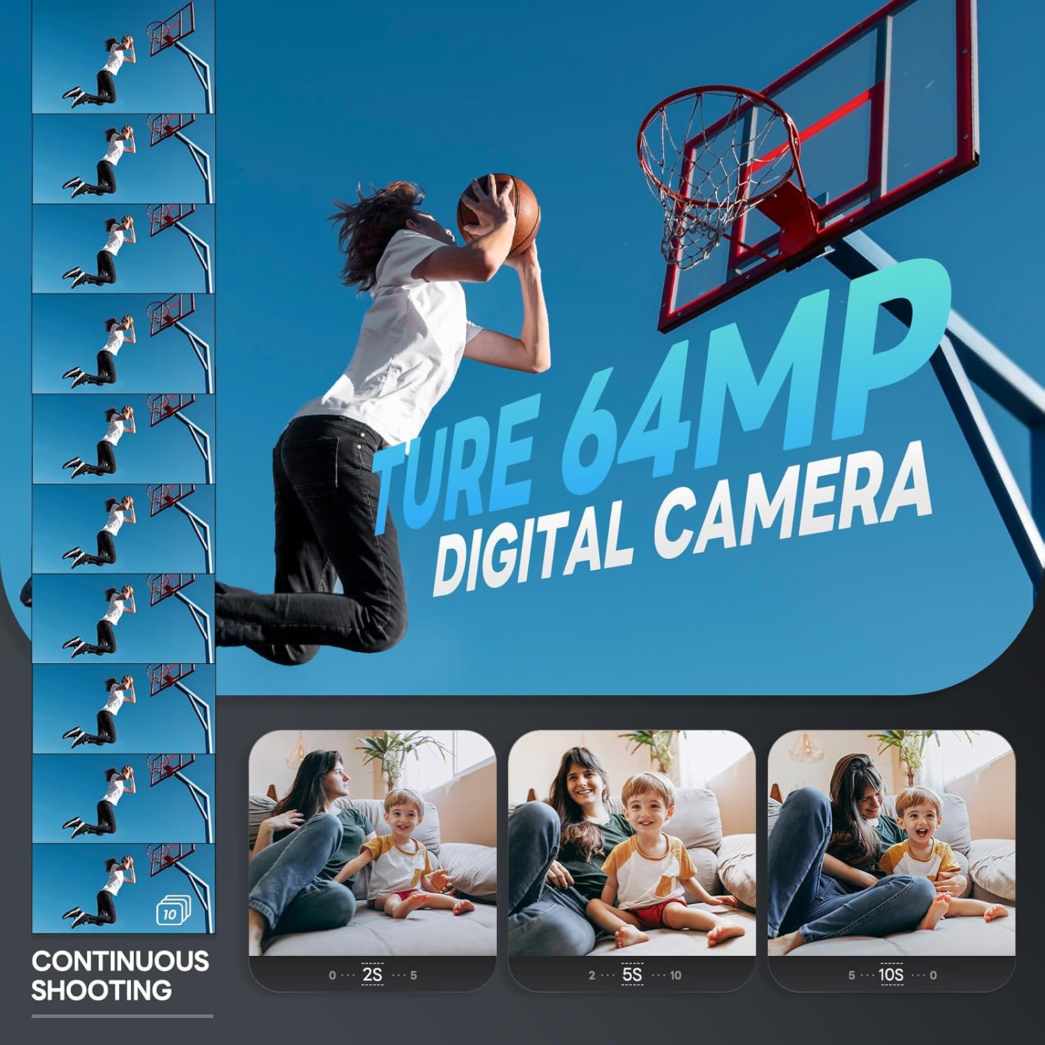 Thumbnail 1 de NBD 5K 64MP Digital Camera with Wi‑Fi & App Control, 16x Zoom, 180° Flip Screen
