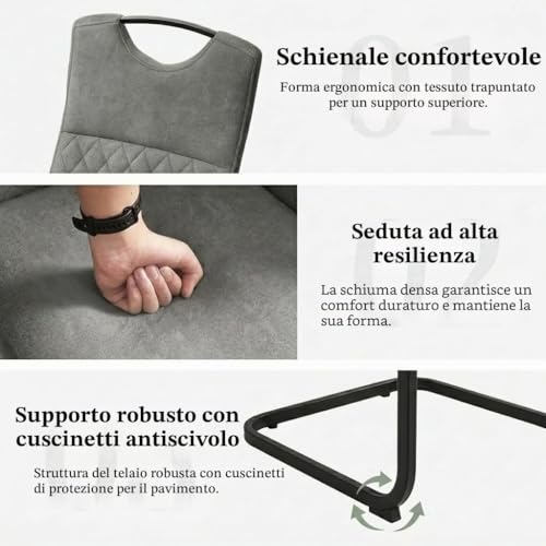 Detalle 2 de JIEXI Set Tavolo da Pranzo Allungabile 130–170 cm con 6 Sedie in Tessuto – MDF e polvere di cemento, stile moderno