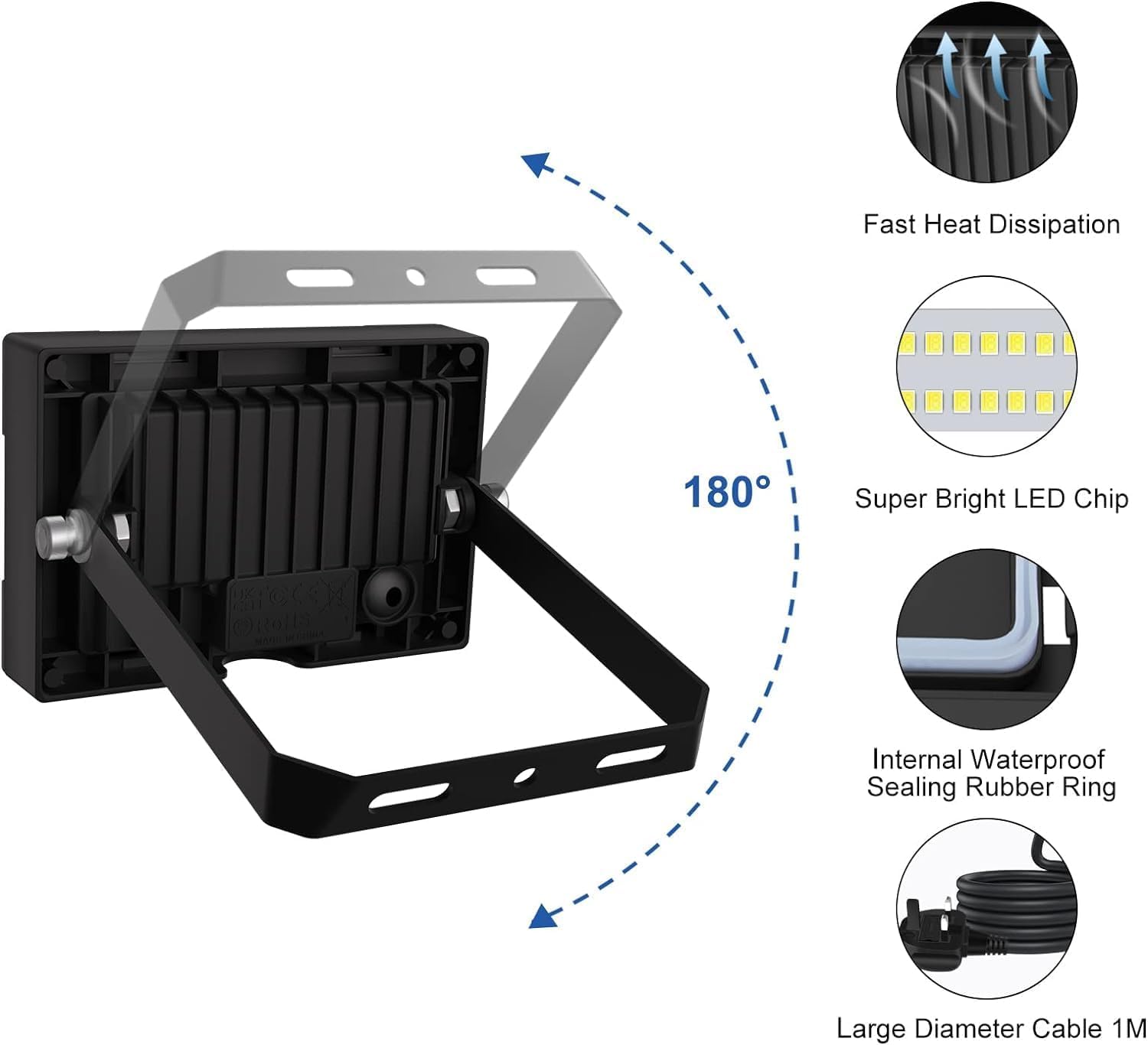 Detalle de Linke 25W Outdoor LED Floodlight (2 Pack) 2100LM, IP66, 6500K with Plug