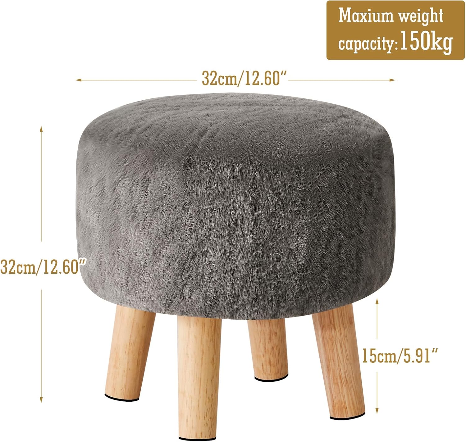 Detalle de YMYNY Rotondo Sgabello Ottomano Poggiapiedi Grigio scuro 32×32×32CM, gambe in legno antiscivolo