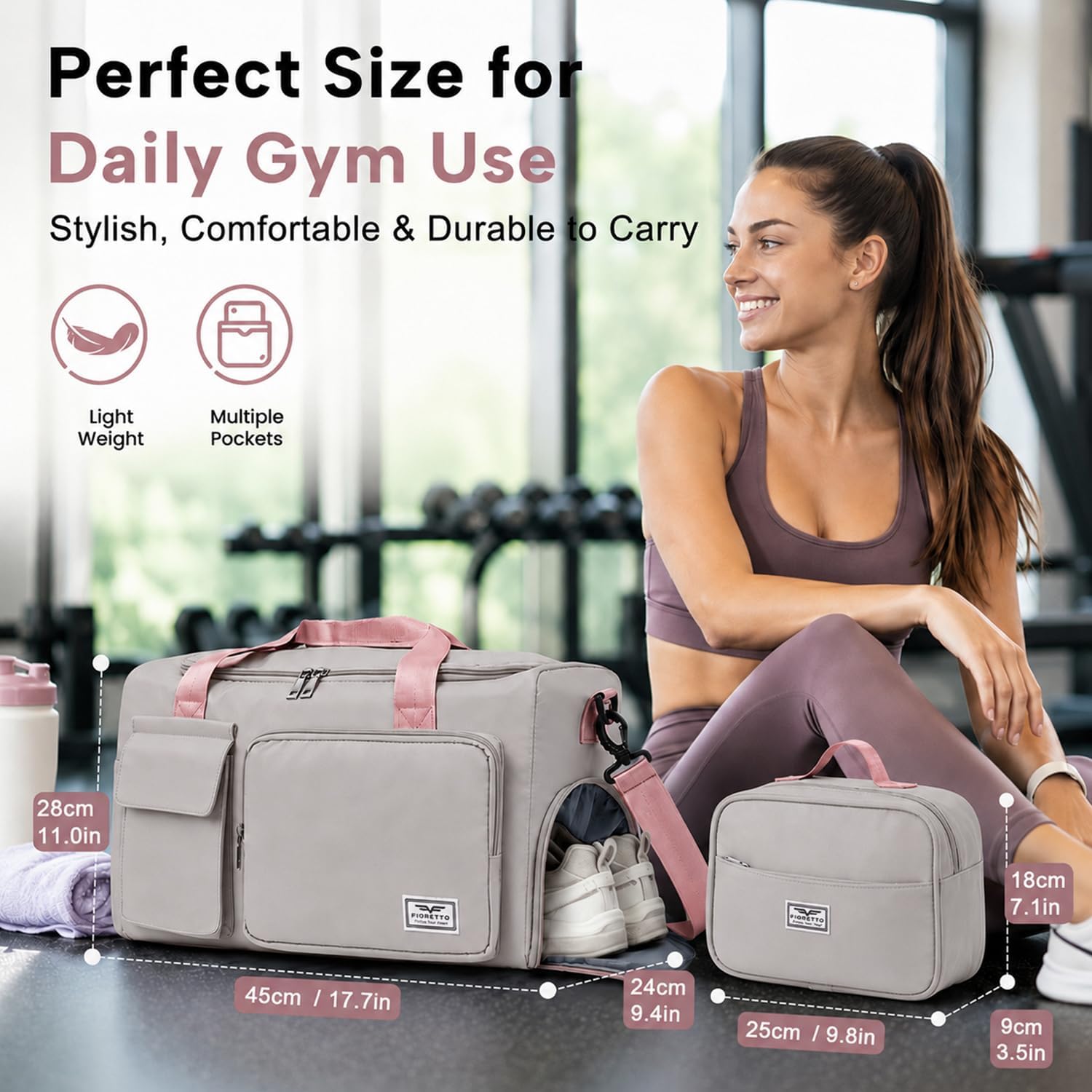Thumbnail 4 de FIORETTO Gym Bag with Wet/Dry Pocket and Shoe Compartment – 30L, Foldable & Water‑Resistant