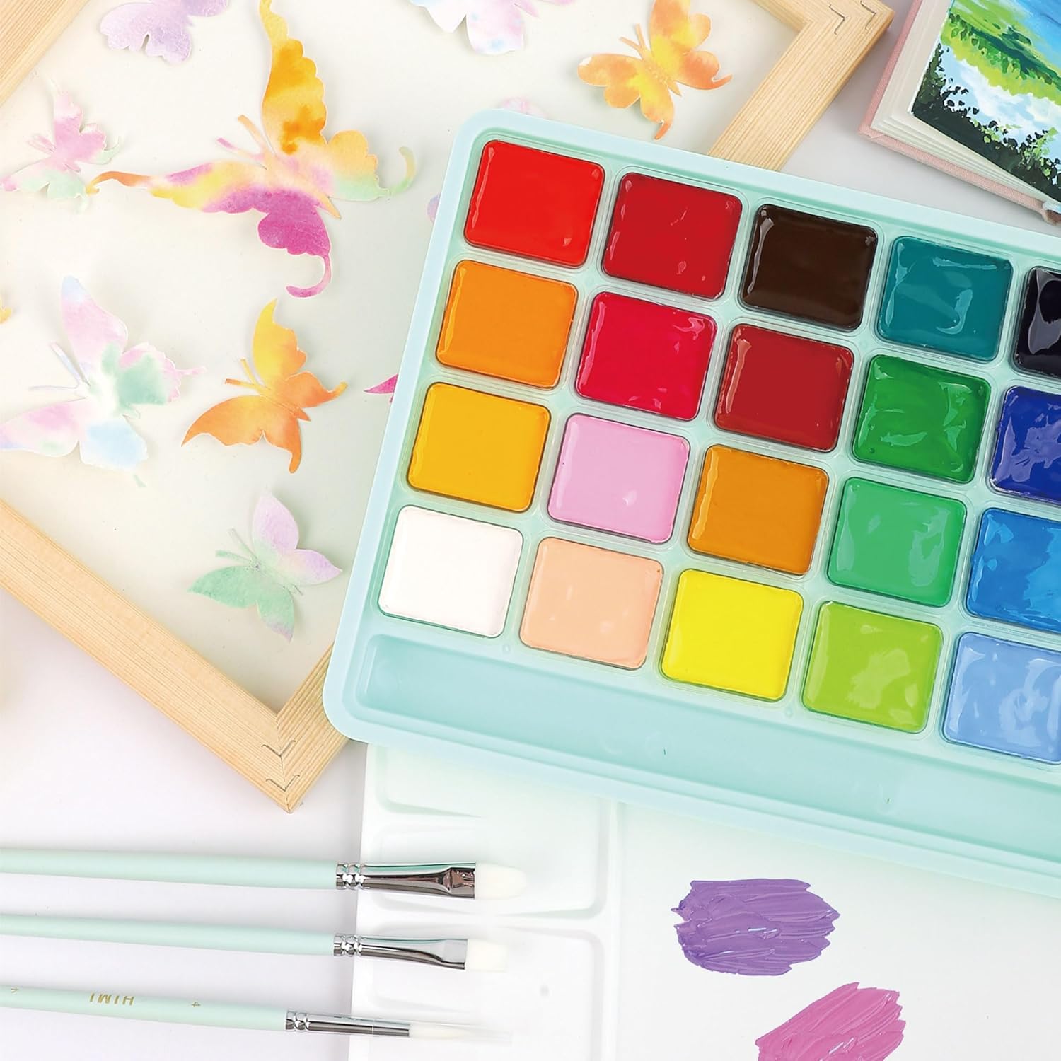 Thumbnail 4 de HIMI Kit Gouache 24 Couleurs 30 ml, Étui Portable avec Pinceaux Non Toxiques — Idéal Étudiant et Débutant