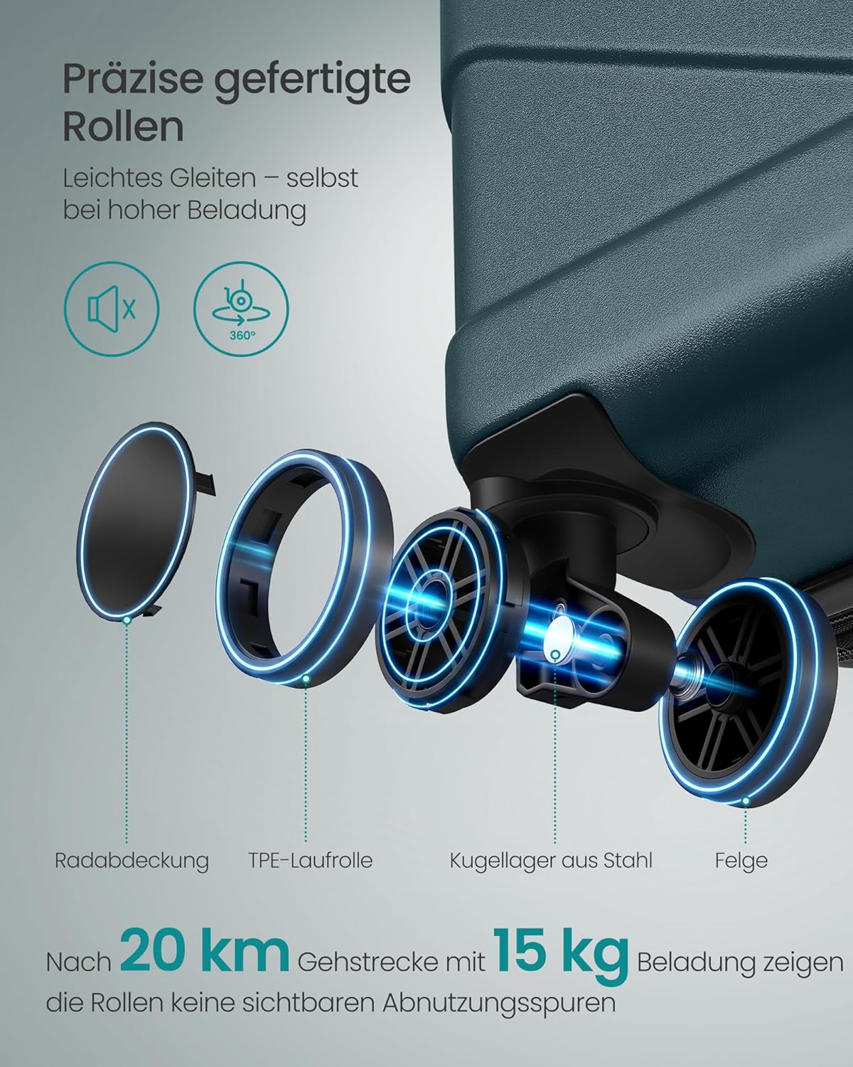 Thumbnail 3 de SONGMICS Reisekoffer L65 ABS mit TSA-Schloss, erweiterbar auf ca. 80 L, dunkeltürkis – 65 cm