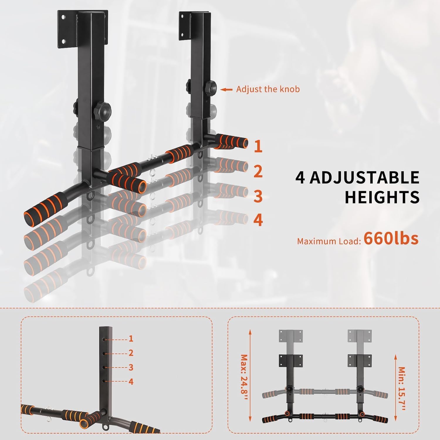 Thumbnail 2 de QZWGZ Wand-Klimmzugstange Heavy Duty – höhenverstellbar bis 200 kg mit rutschfesten Griffen