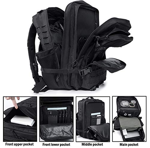 Thumbnail 4 de QT&QY mochila táctica MILITAR Molle 45L (3 días) con portabotellas y compartimento para portátil 17”