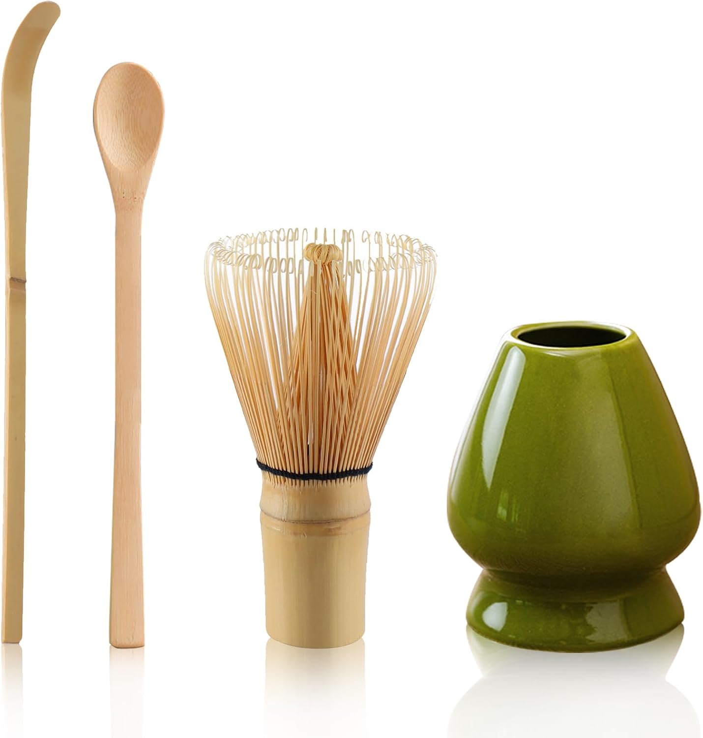 Detalle de Matcha Tee Set mit traditionellem Besen, Löffel und Keramikhalter – grün