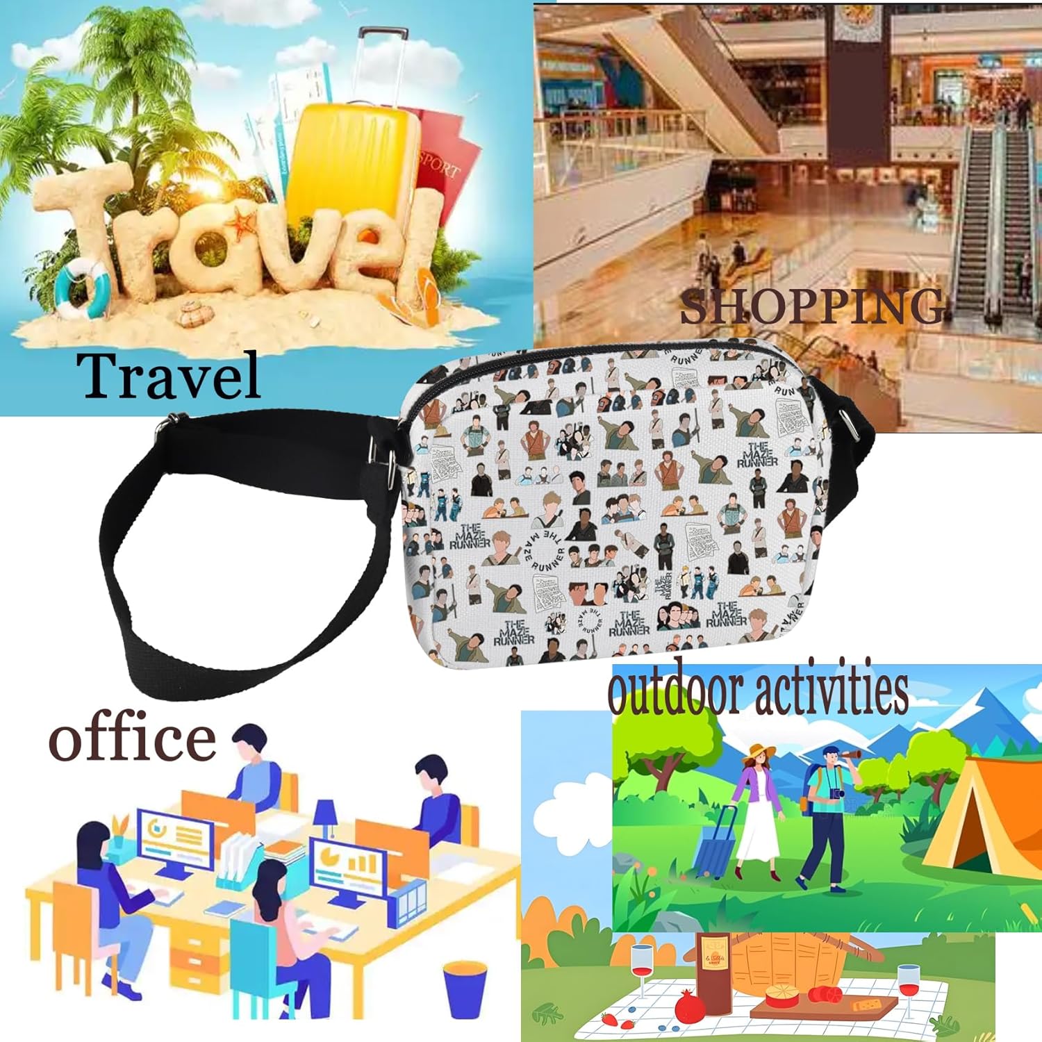 Thumbnail 6 de PXTIDY Maze TV Runner Characters Crossbody Bag – Compact Everyday Tote