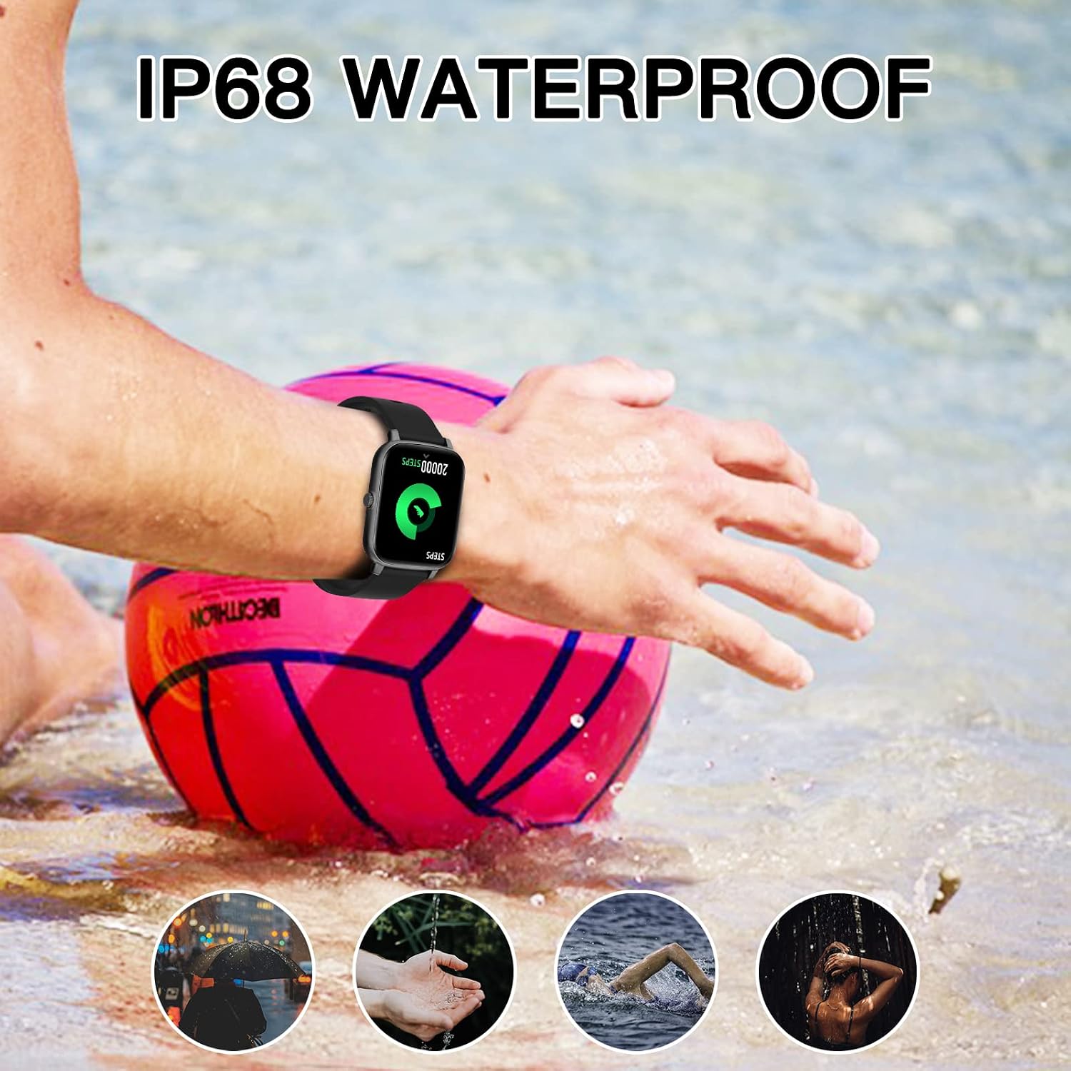 Detalle de FirYawee 1.7-inch Touchscreen Smart Watch (Black) with Bluetooth calls and health tracking