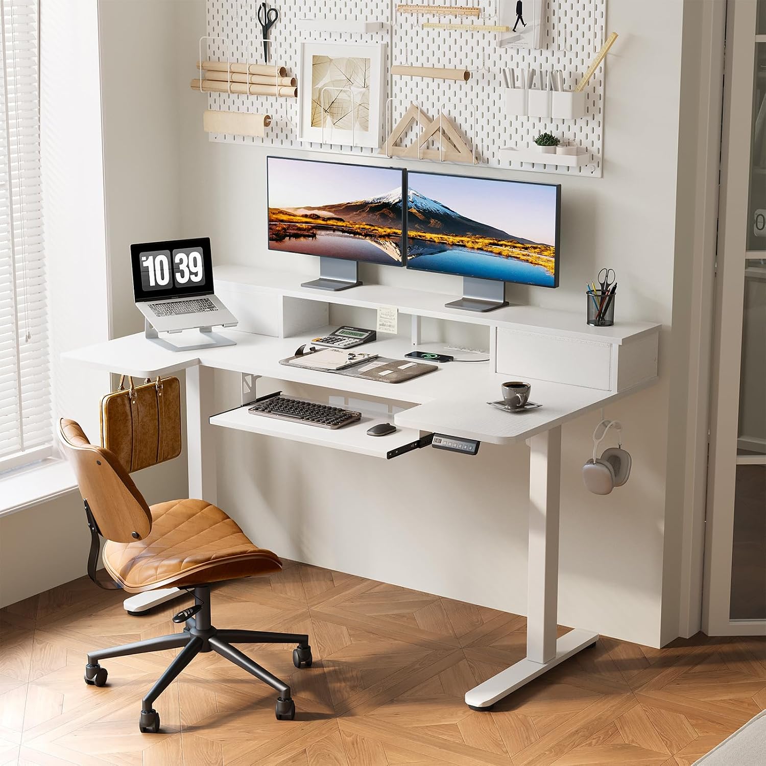Detalle 2 de OffiGo 55-Inch U-Shaped Standing Desk with Drawers, Keyboard Tray, and Power