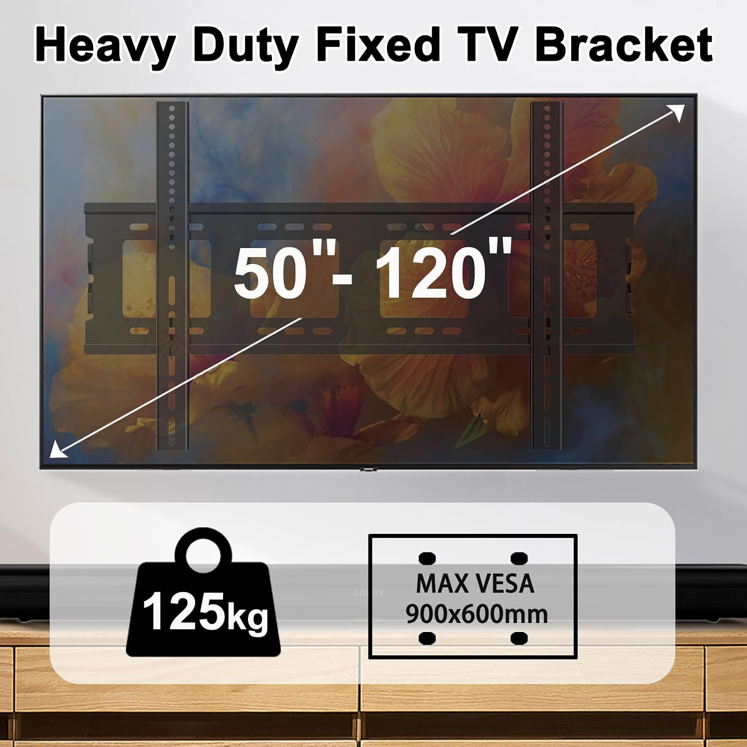 Detalle 2 de JXMTSPW TV Wall Bracket Fixed for 50–120 inch TVs: Heavy-Duty, Ultra-Slim, VESA 900x600