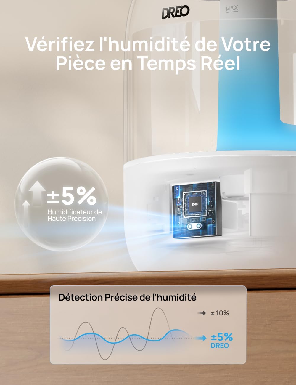 Thumbnail 3 de Dreo 3L Humidificateur Bébé Silencieux: brume fraîche, capteur d’humidité et lumière d’ambiance