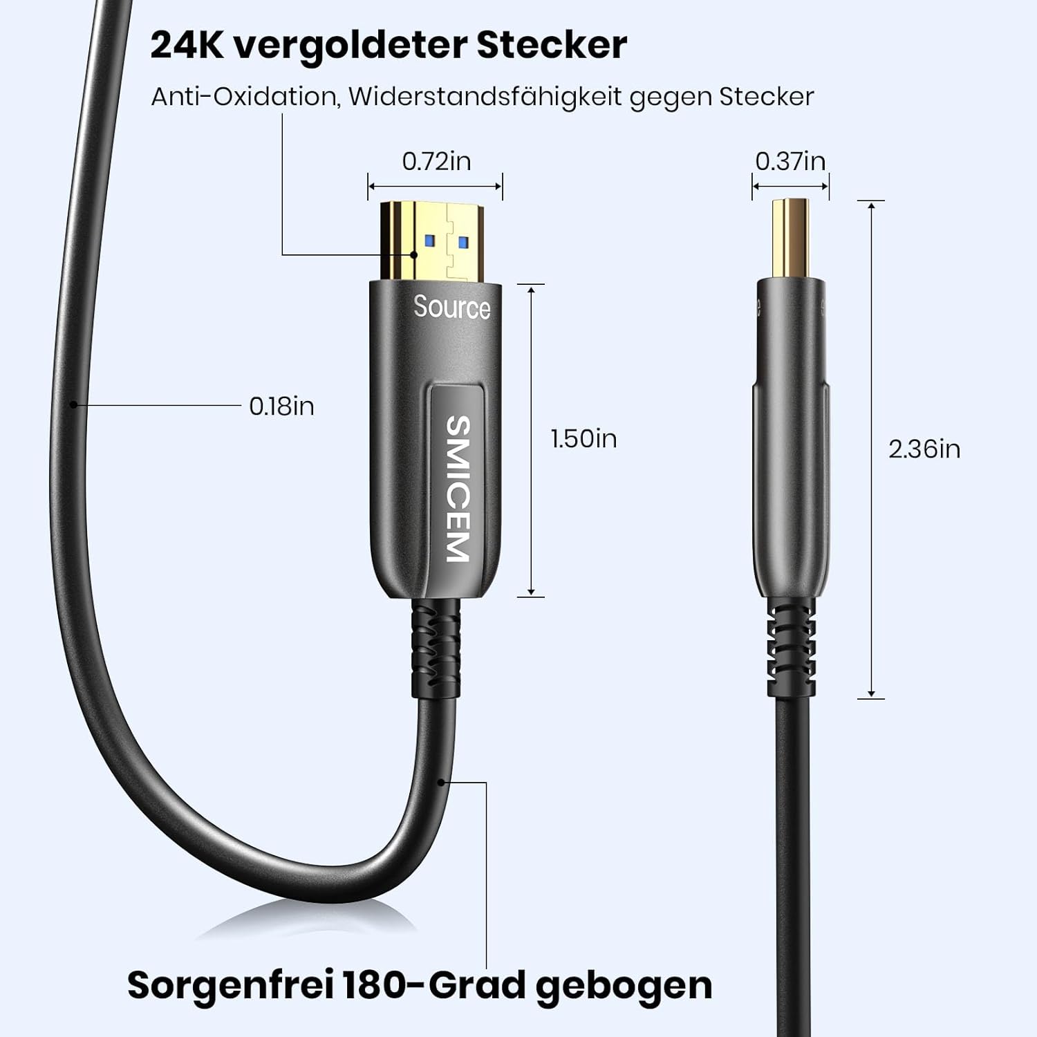 Detalle 2 de SMICEM 8K HDMI Fibre Optic Cable 30M 48Gbps