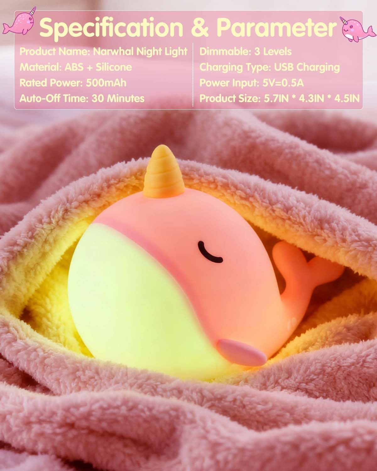 Thumbnail 6 de Fuloon Whale Narwhal Night Light for Kids