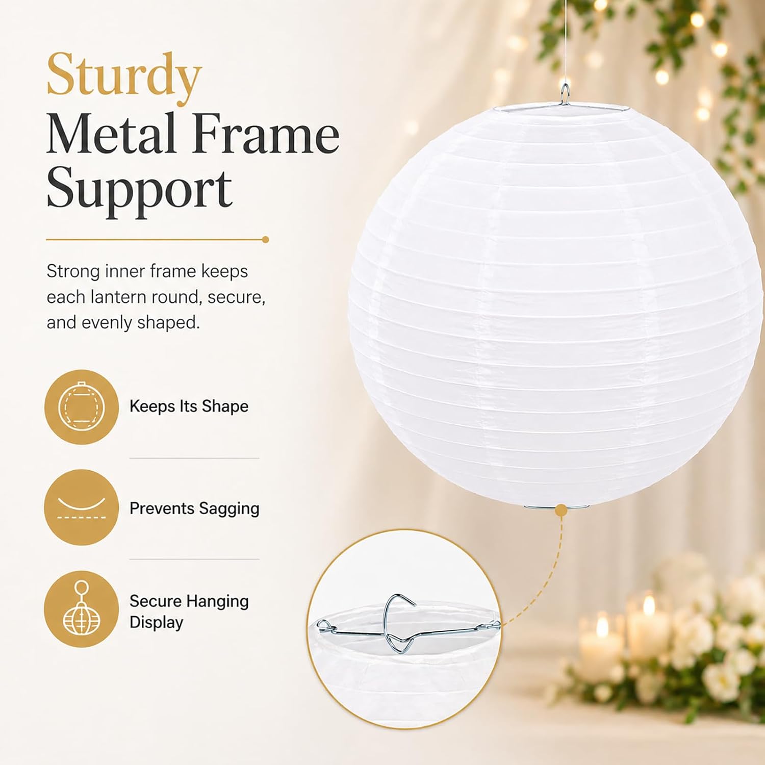 Detalle de LIHAO 10-Pack White Round Paper Lanterns, 20 cm diameter
