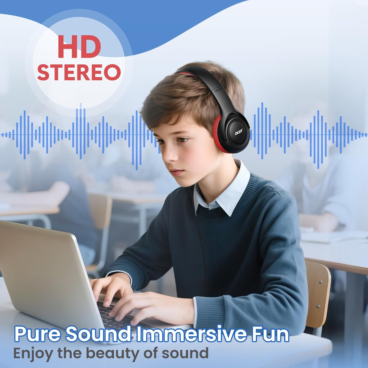 Detalle 2 de Acer acer-Hk03 Kids Headphones, Foldable Over-Ear with 85/94 dB Limiter