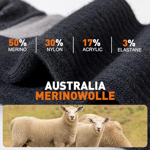Detalle de Niorasen Merino Wool Hiking Socks – Thick Cushioned Seamless Crew, Unisex (3 Pairs)