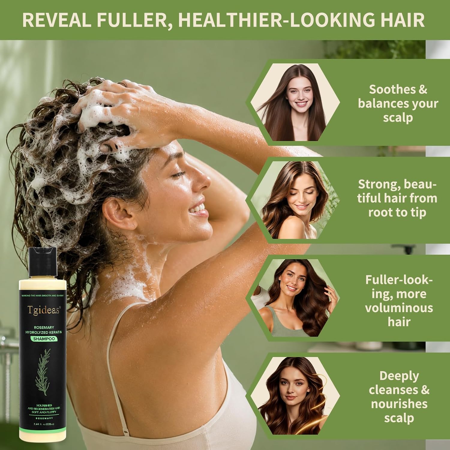 Detalle 2 de Tgideas Rosemary & Biotin Shampoo for Thinning Hair: Gentle Daily Care for Fuller, Stronger Strands