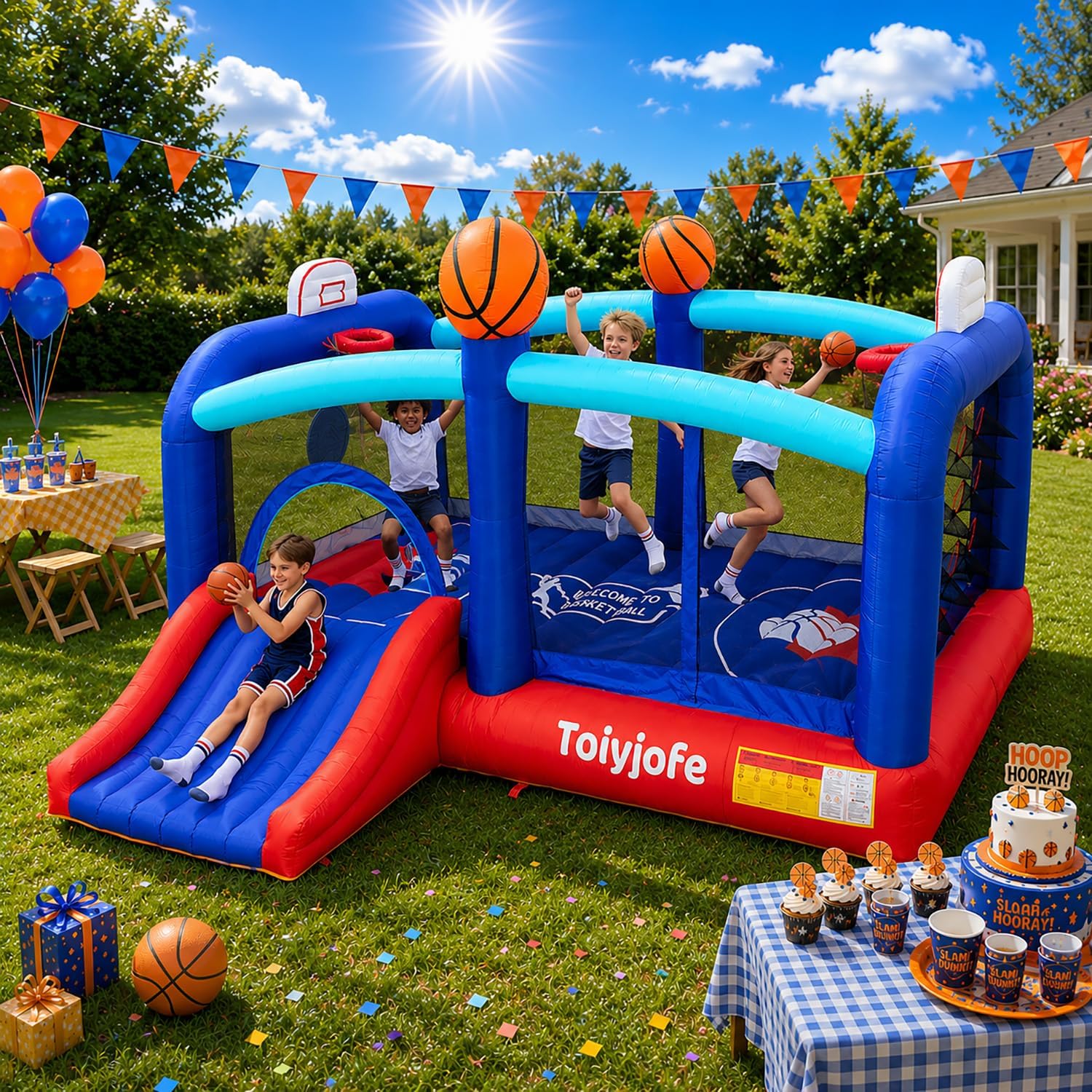 Detalle de Extra Large Basketball Bounce House for Big Kids: 16FT Inflatable with Slide & Dual Hoops