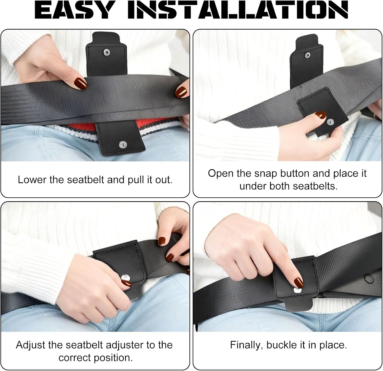 Detalle 2 de Flintronic lot de 4 clips ajusteurs de ceinture de sécurité universels en cuir PU souple