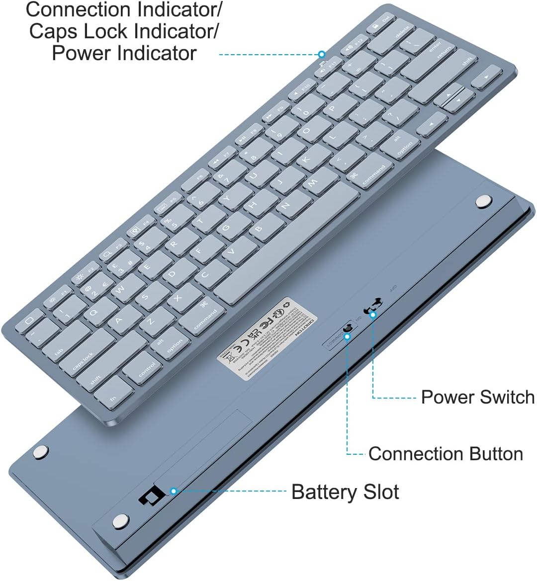Detalle de OMOTON Bluetooth Wireless Keyboard for iOS (UK QWERTY) in Light Blue