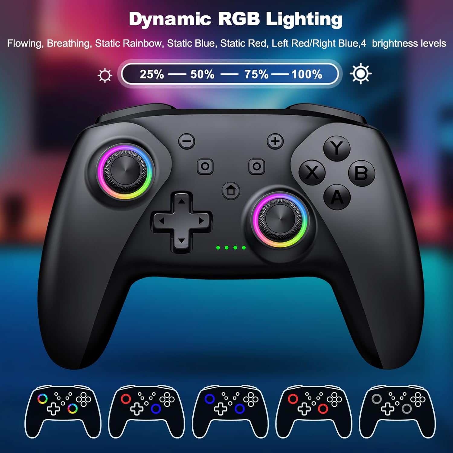 Detalle de CoguyTech PC Controller – Kabellos-Spiele-Controller mit USB/BT, Hall-Joystick und RGB-Beleuchtung
