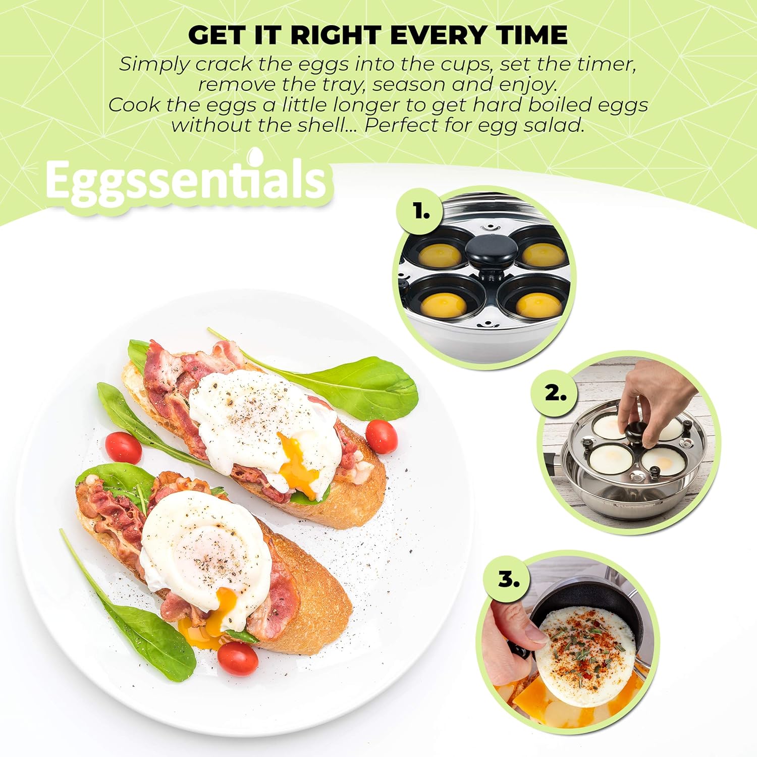Thumbnail 3 de Eggssentials Egg Poacher (Stainless Steel Poached Egg Maker) with Spatula