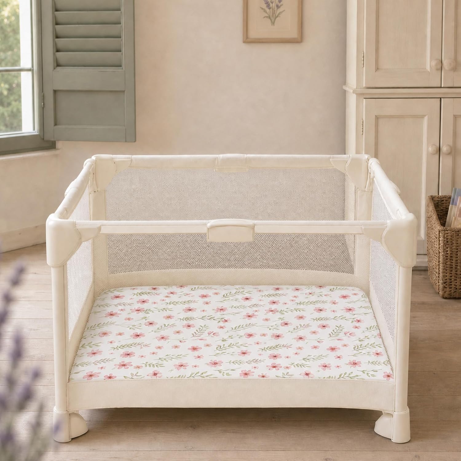 Detalle de CIVARUA KIDS VCLM3001 Pack and Play Sheets, 3-Pack Pink Floral Polyester