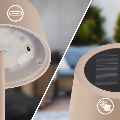 Detalle de BRILONER Lámpara de mesa LED sin cable IP44 con pantalla táctil y CCT — beige