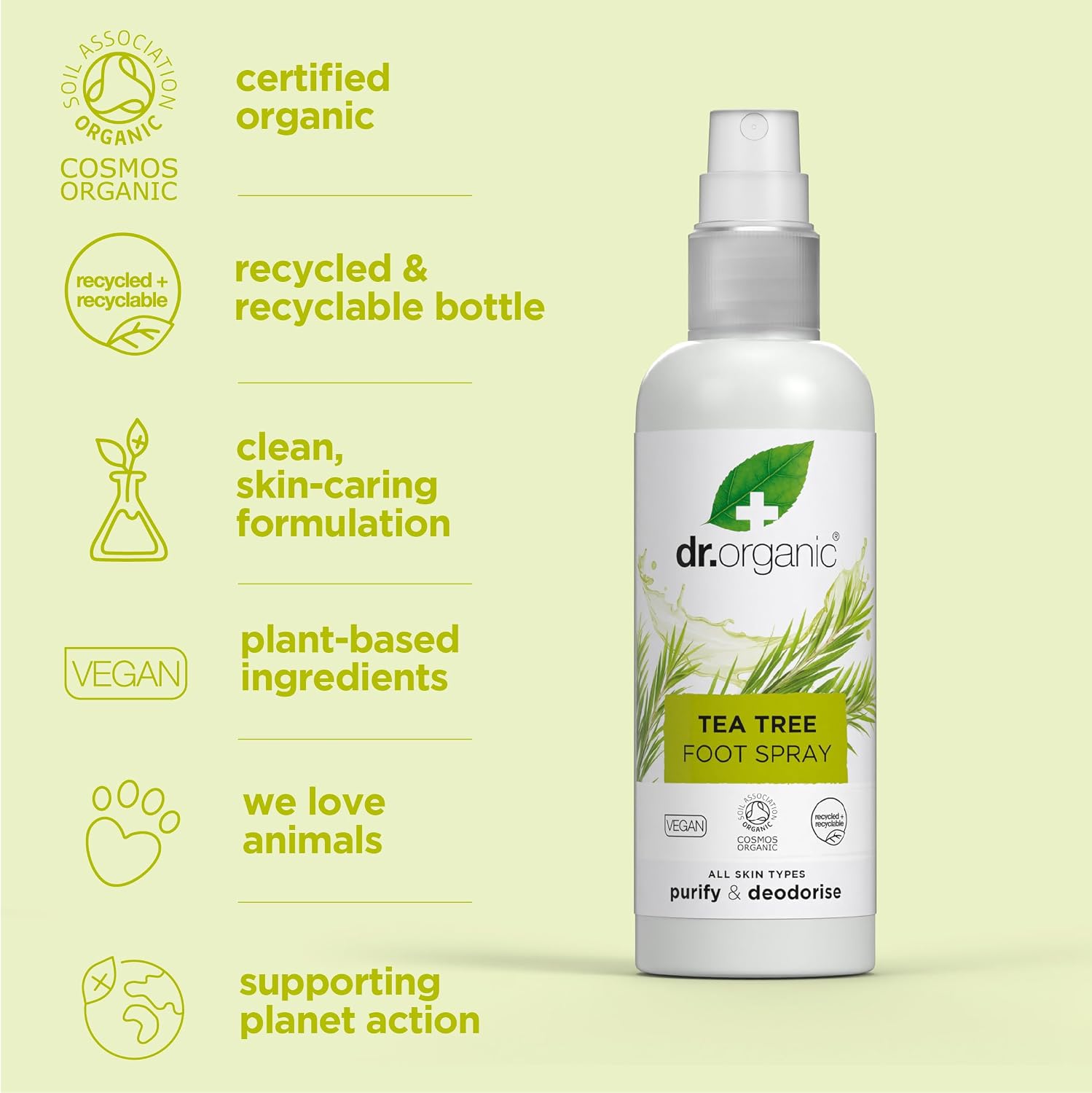 Detalle 2 de Dr.Organic Tea Tree dezodorant do stóp w sprayu, 100 ml, bez aluminium