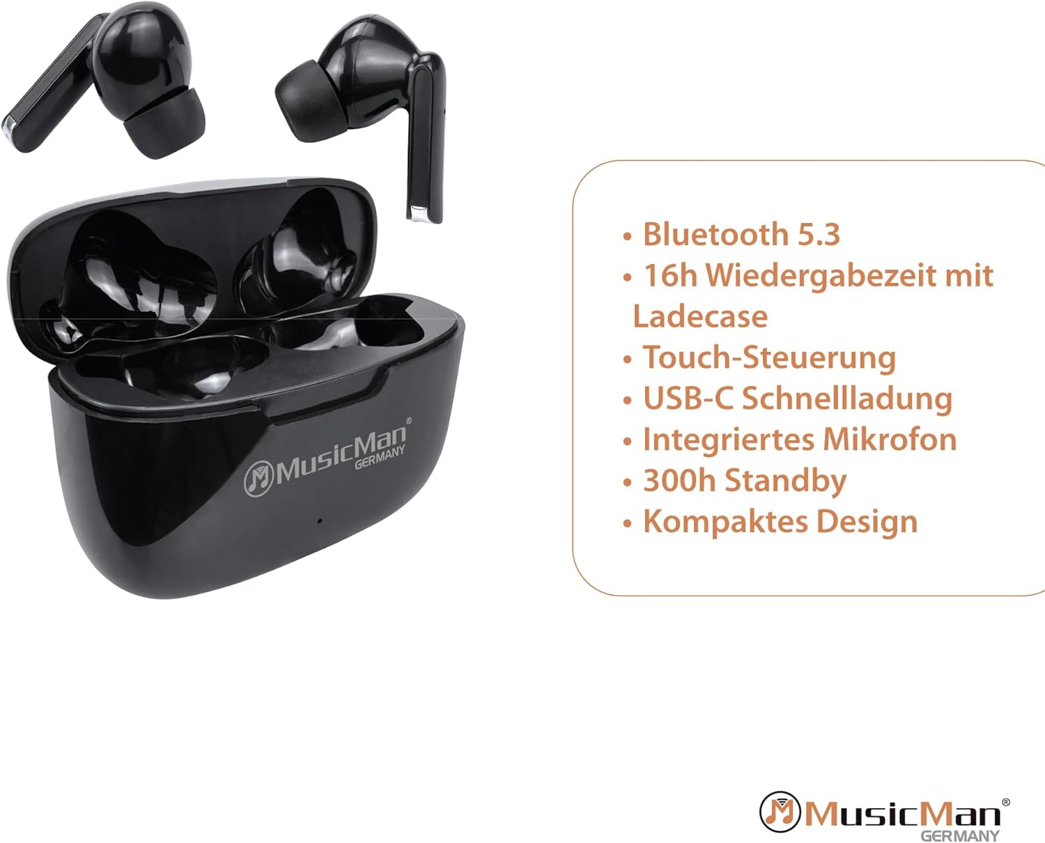 Detalle 2 de MusicMan Bluetooth In-Ear Kopfhörer mit Ladebox – True Wireless BT-X63 (Schwarz) – 16 h Wiedergabe
