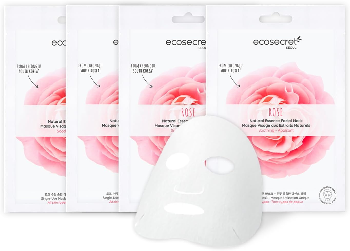 Thumbnail 2 de ECOSECRET SEOUL – Masque Visage Coréen 100% Coton, Acide Hyaluronique, Lot de 4 (Miel) – Usage Unique