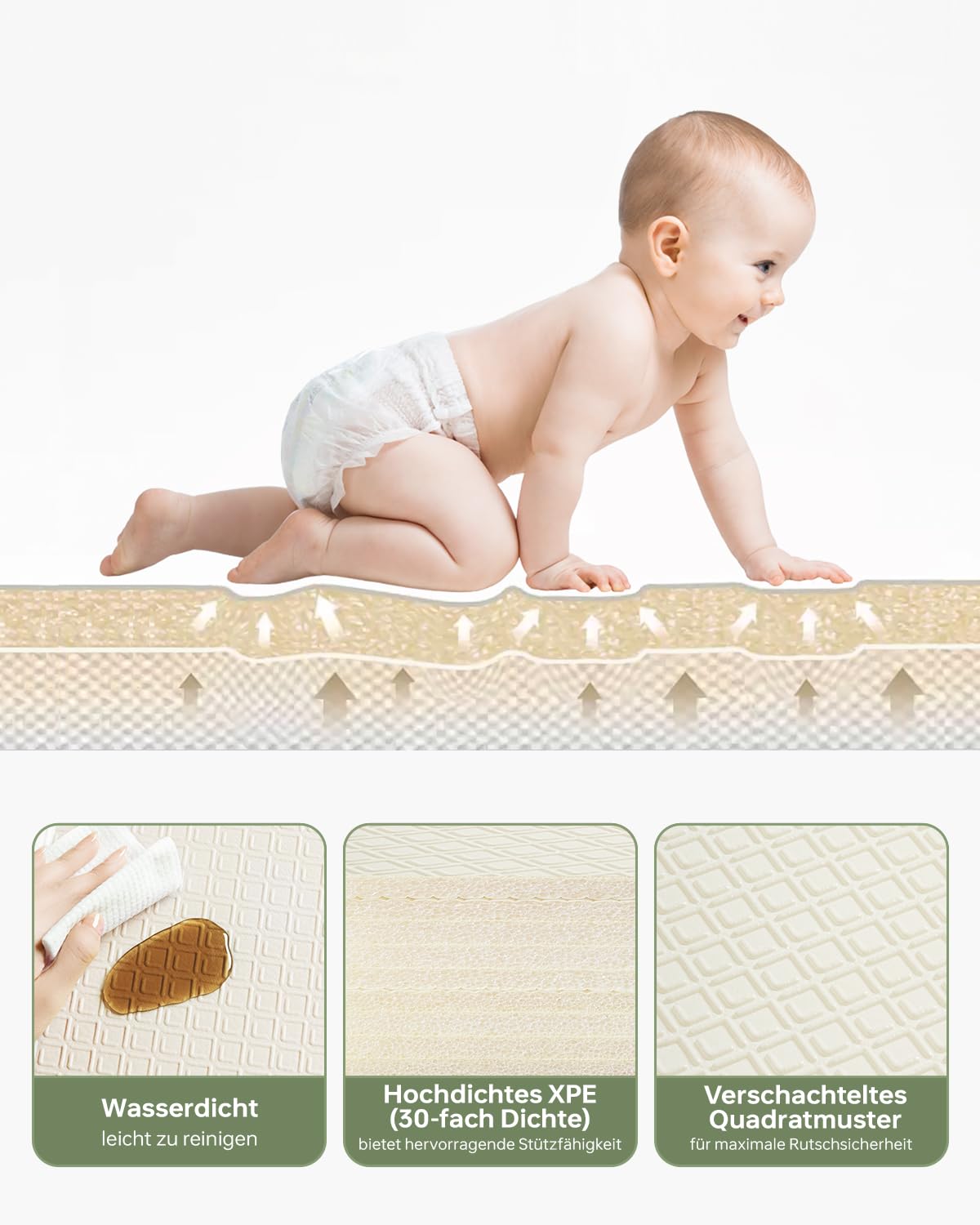 Detalle de BG-BABYGO Krabbelmatte & Spielmatte für Babys – Faltbare, wasserdichte Schaumstoffmatte (Elephant, 147 × 175 cm, 1 cm)