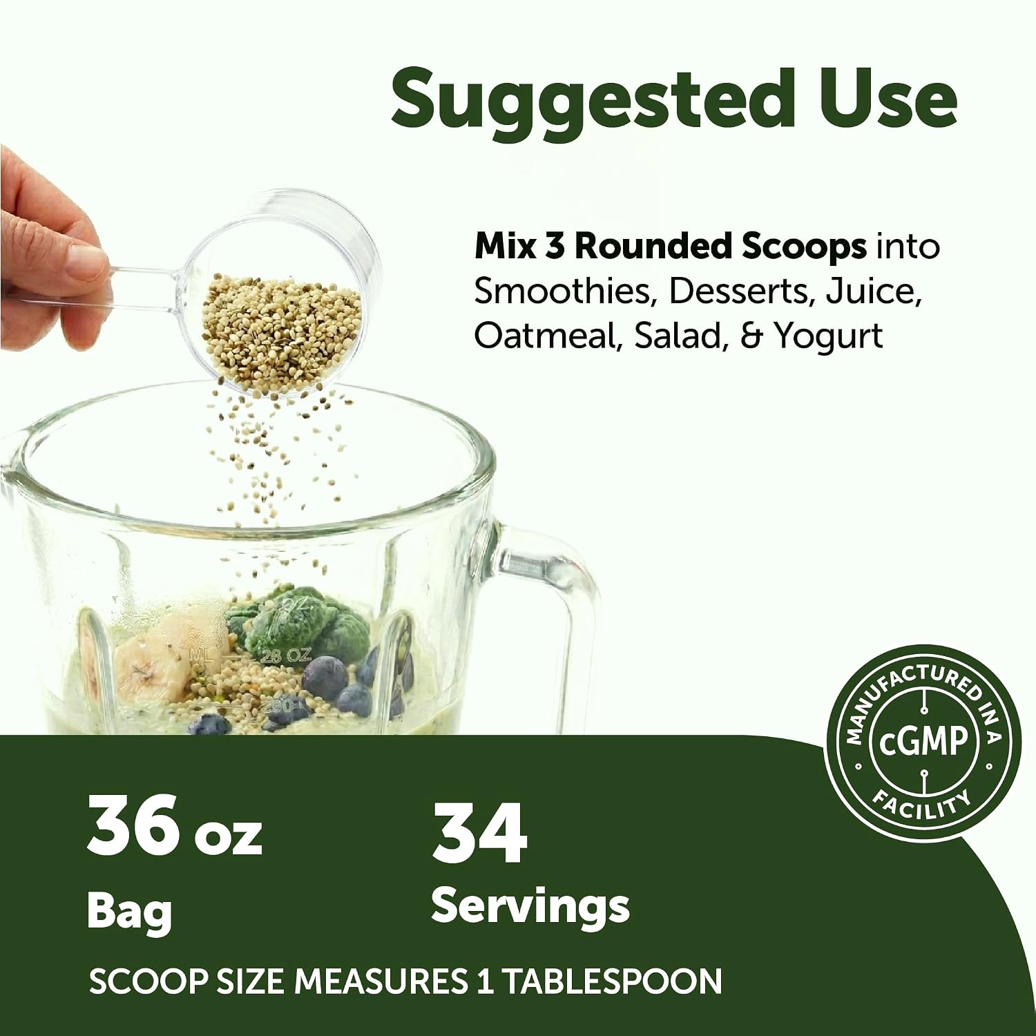 Detalle de Micro Ingredients Organic Hemp Seeds, 36 oz