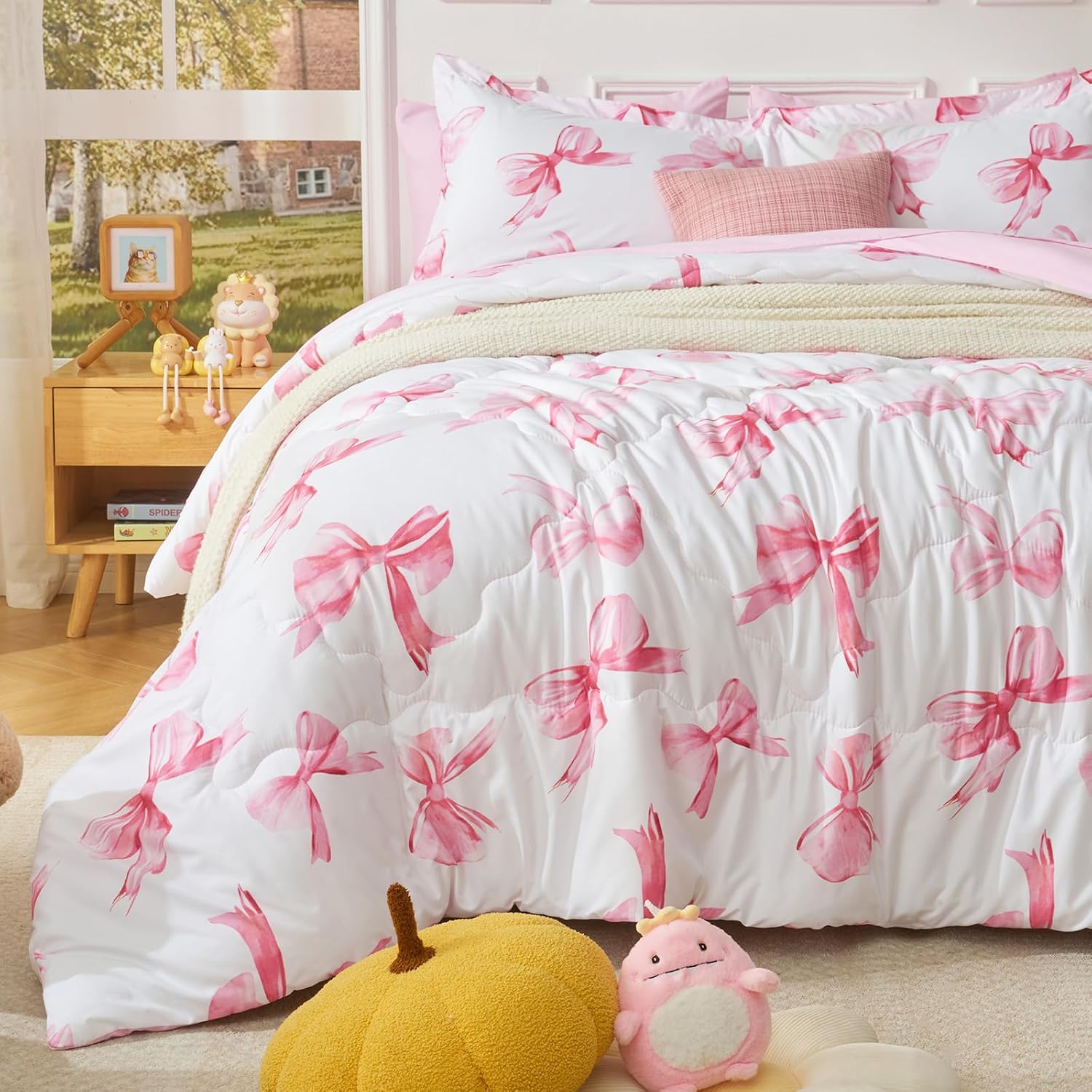 Detalle de Wajade Pink Bow King Duvet Set (220 x 240 cm) with Two Pillowcases – Soft, Reversible, All-Season