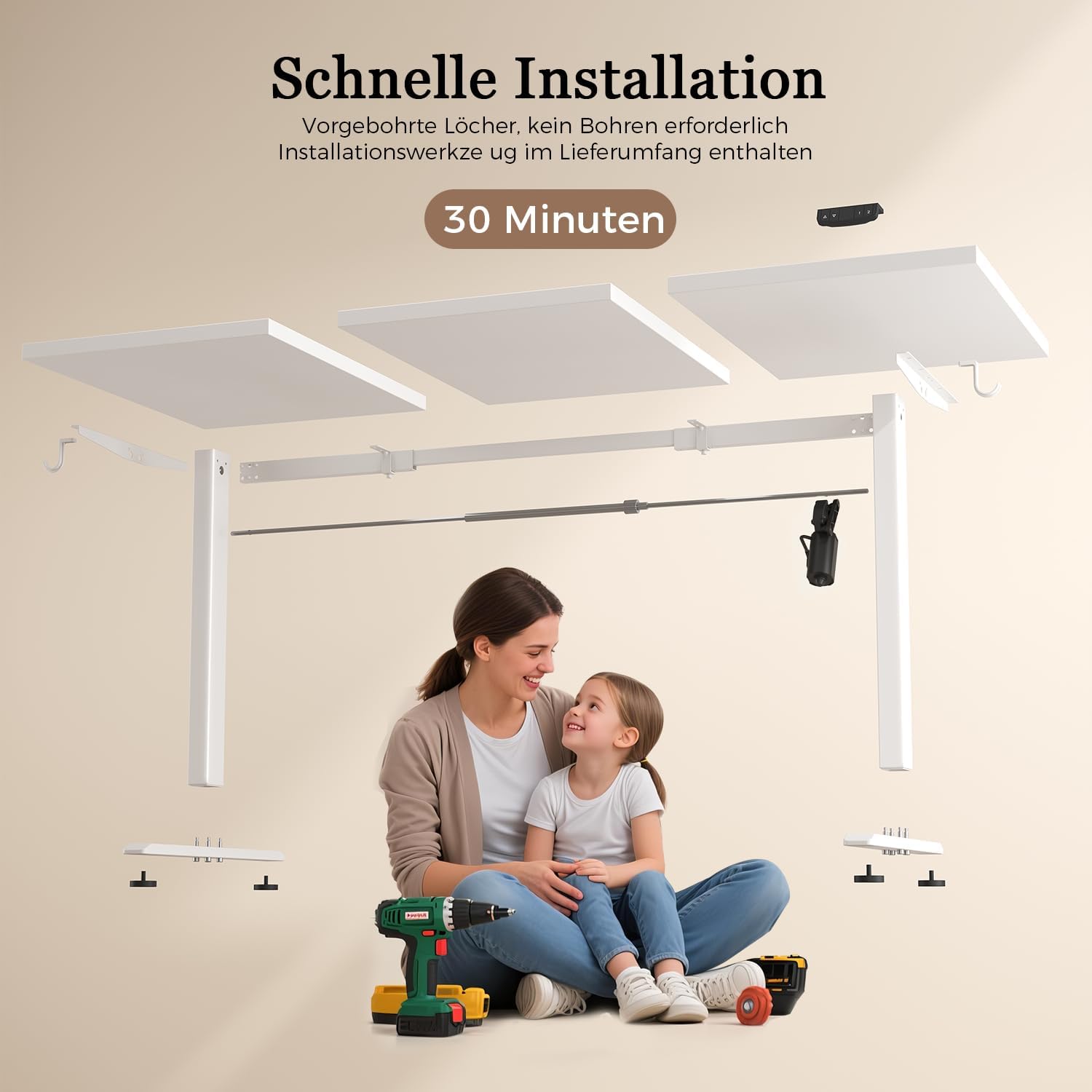 Thumbnail 6 de Klicelor Höhenverstellbarer Schreibtisch – Elektrischer Steh-Sitz Bürotisch, 120×60 cm, Weiß, mit 2 Memory-Funktionen