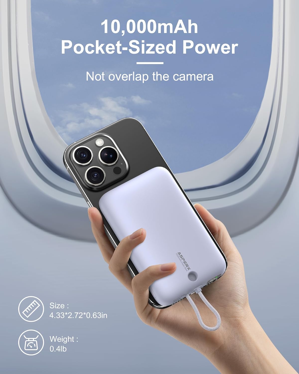 Thumbnail 3 de ASPERX Magnetic Power Bank with Built-in USB-C Cable (10,000mAh, 22.5W wired / 7.5W wireless) – Purple