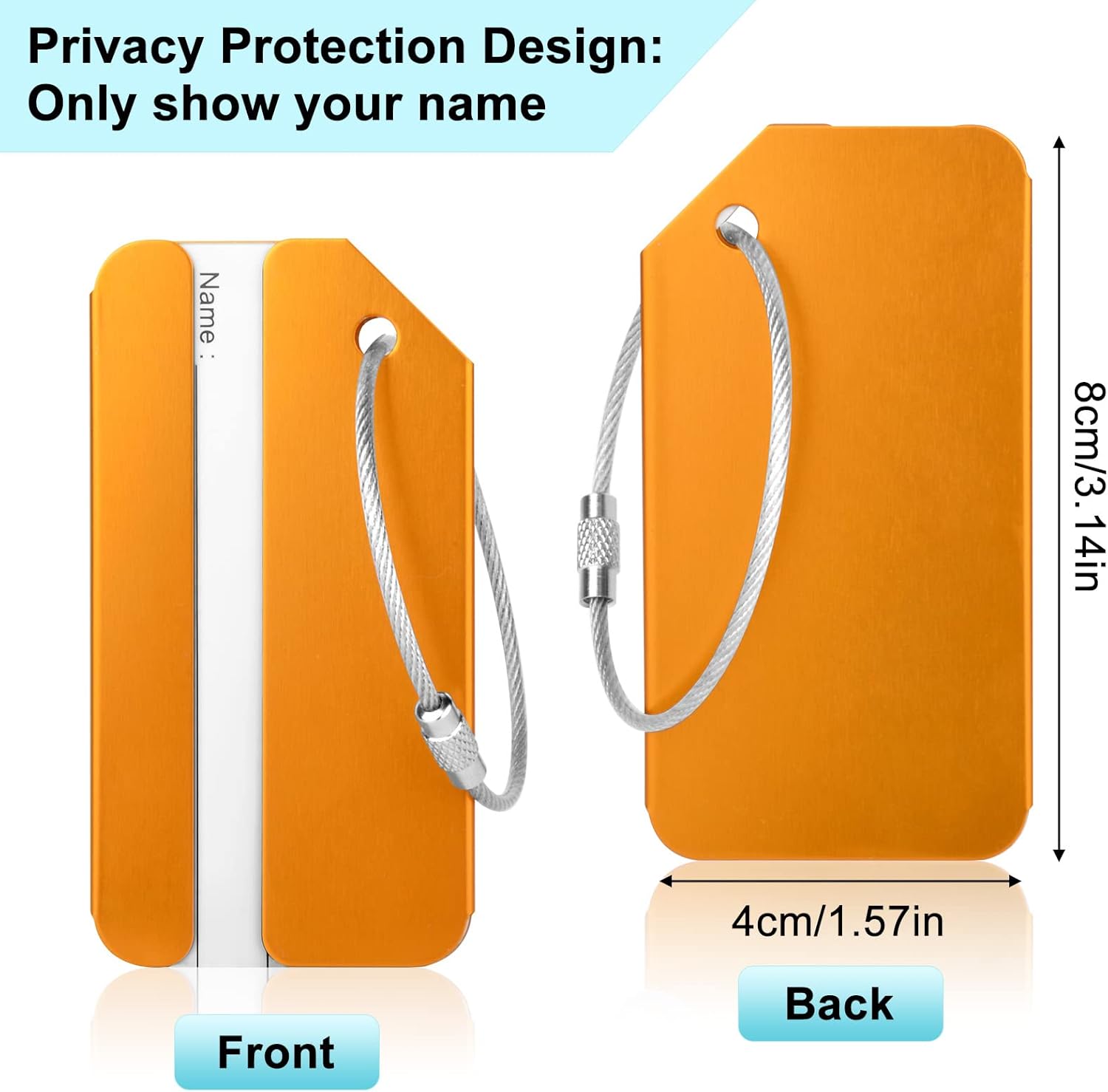 Detalle 2 de Yizhet 6-Pack Aluminium Luggage Tags with Steel Loop – Durable, Privacy-Conscious Colourful Suitcase Labels