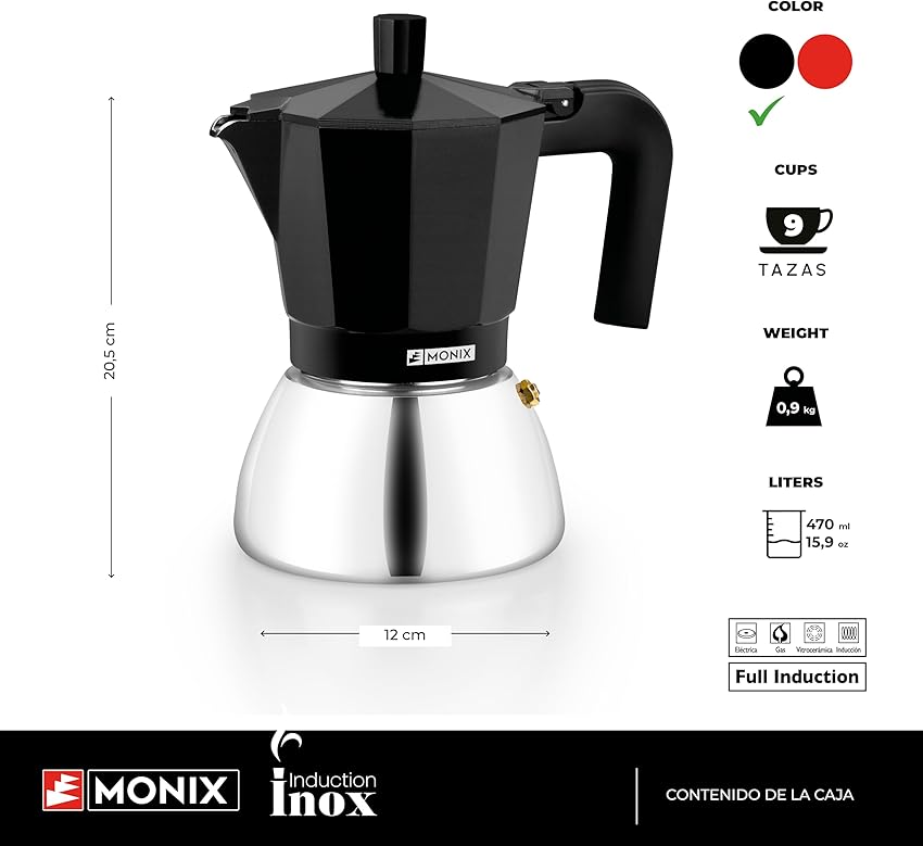 Detalle 2 de Monix Induction Inox Cafetera italiana 9 tazas