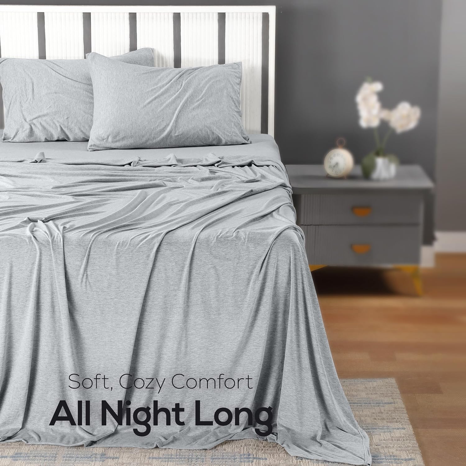 Detalle de Utopia Bedding UB Jersey Knit Sheet Set, Full, Heather Light Grey