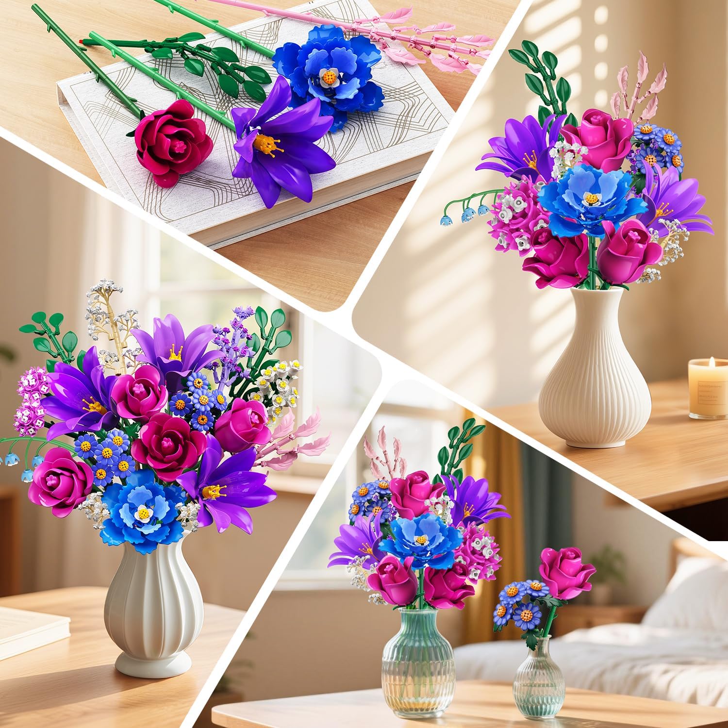 Thumbnail 4 de CUBIMANA Mother’s Day Flowers Bouquet Building Set with LED Light (Purple) – 1054PCS, 21 Flower Botanical Collection