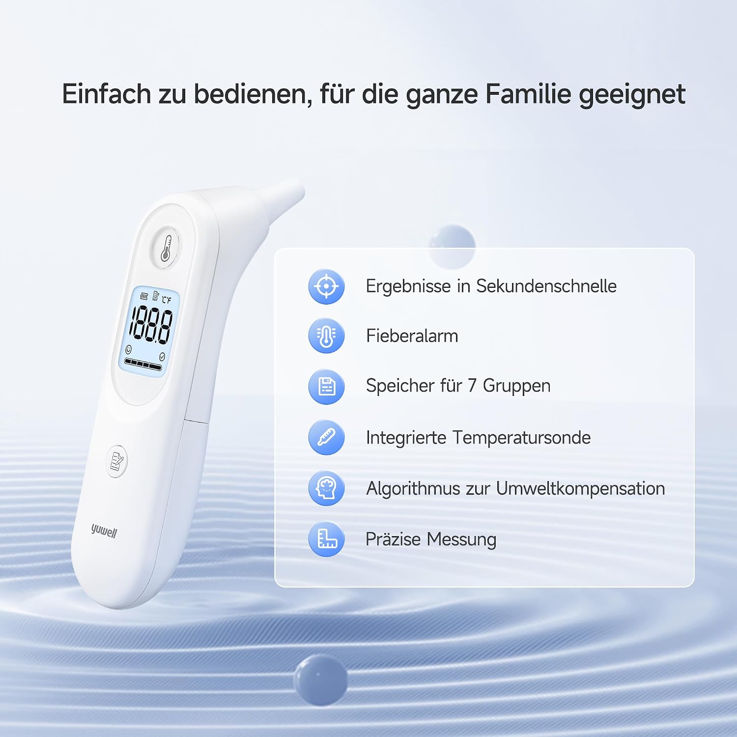 Detalle de yuwell YHT101 Ohrthermometer 7 Speicher