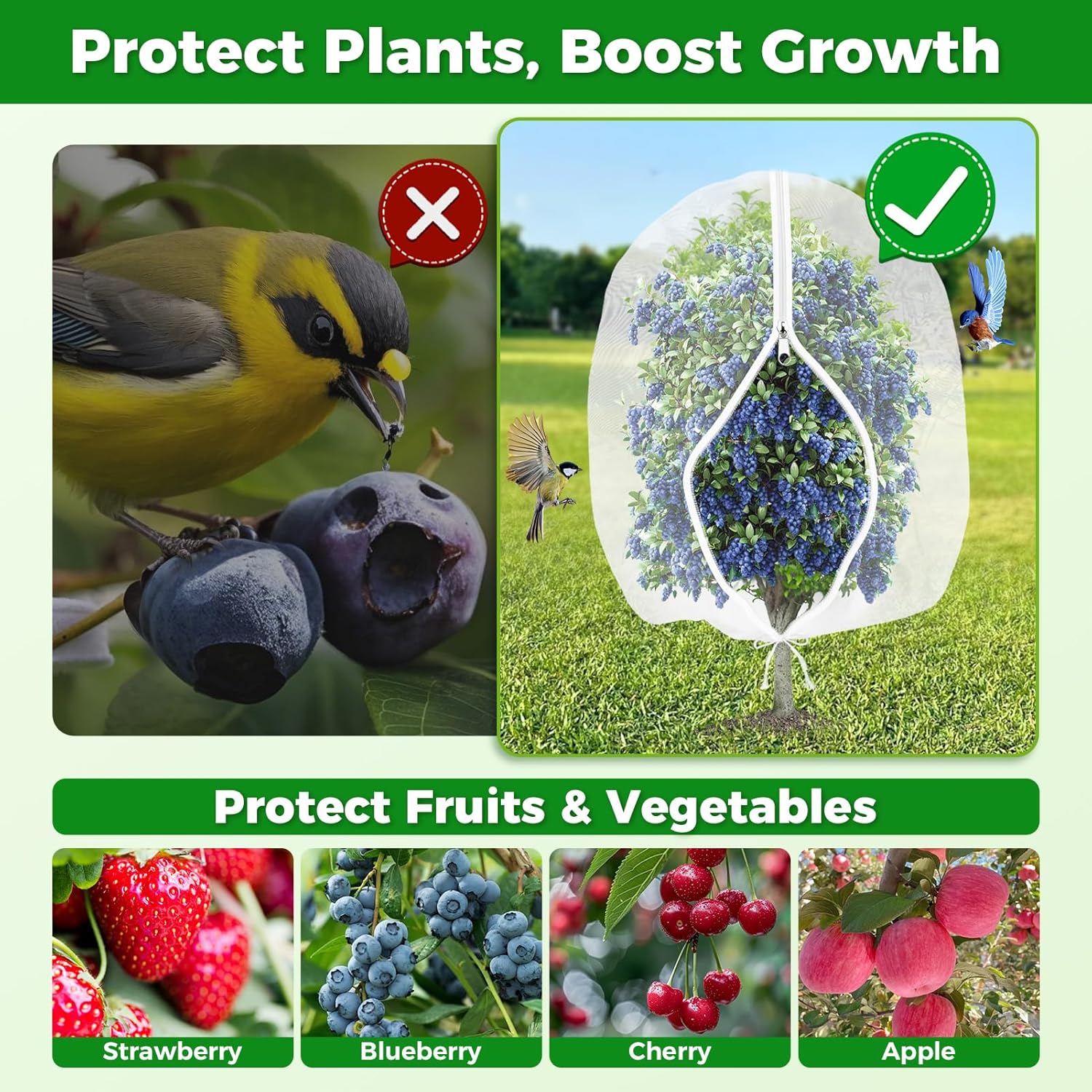 Thumbnail 1 de Fruit Trees netting bird protection 183x215cm (6x7ft) fruit protection bags
